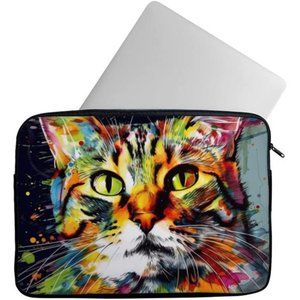 Colorful Cat 2-Sided Print Mac Book Pro 14" Sleeve - Cat Art Laptop Sleeve